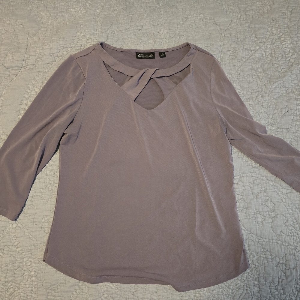 New York & Company Purple Twist Neck Blouse